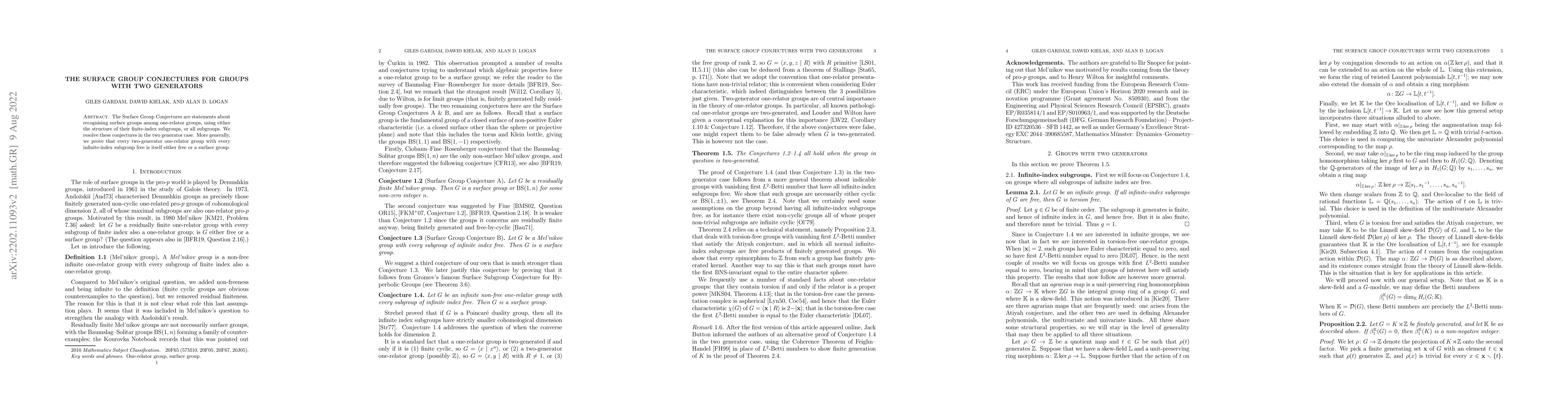Thumbnail for The Surface Group Conjectures for groups with two generators