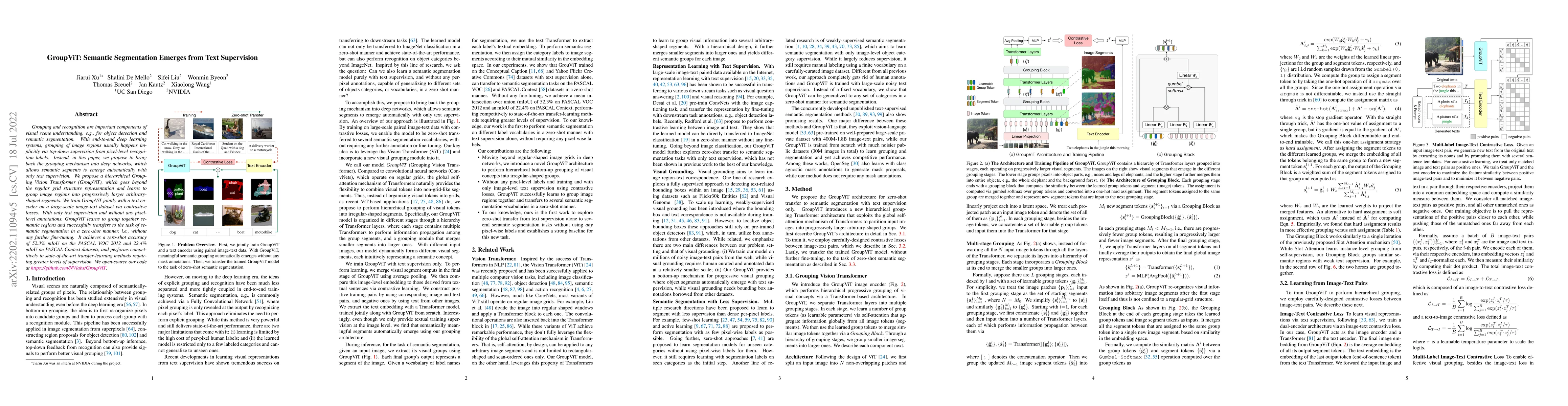 Thumbnail for GroupViT: Semantic Segmentation Emerges from Text Supervision