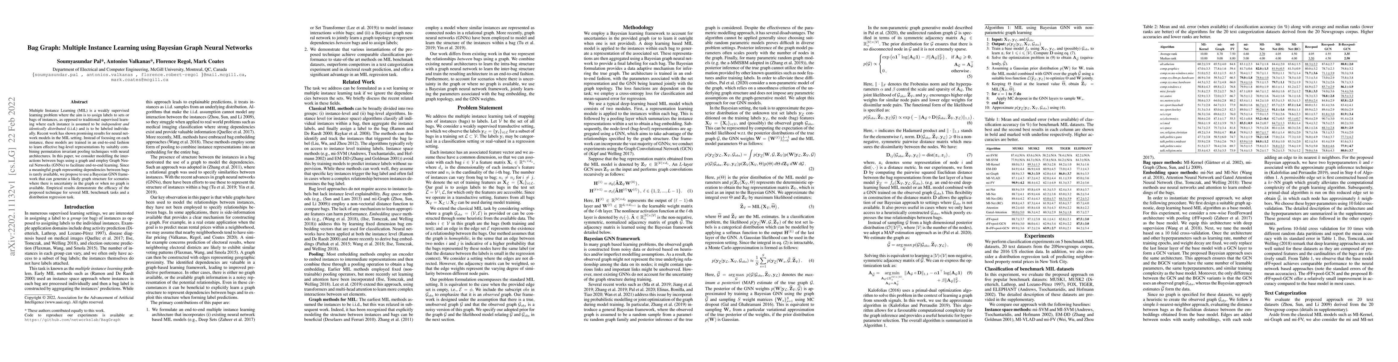 Thumbnail for Bag Graph: Multiple Instance Learning using Bayesian Graph Neural
  Networks