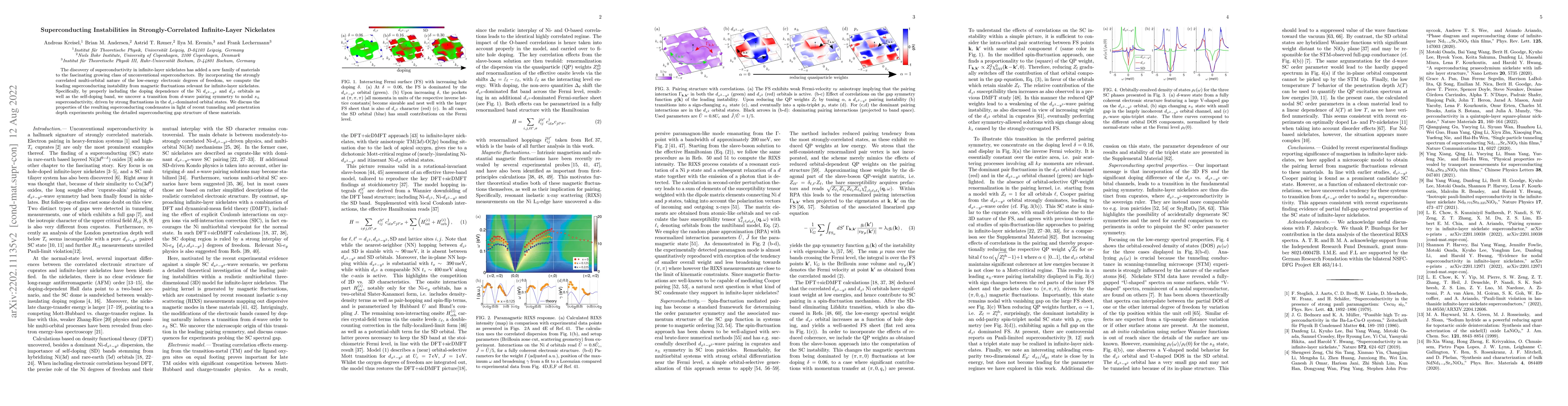 Thumbnail for Superconducting Instabilities in Strongly-Correlated Infinite-Layer
  Nickelates