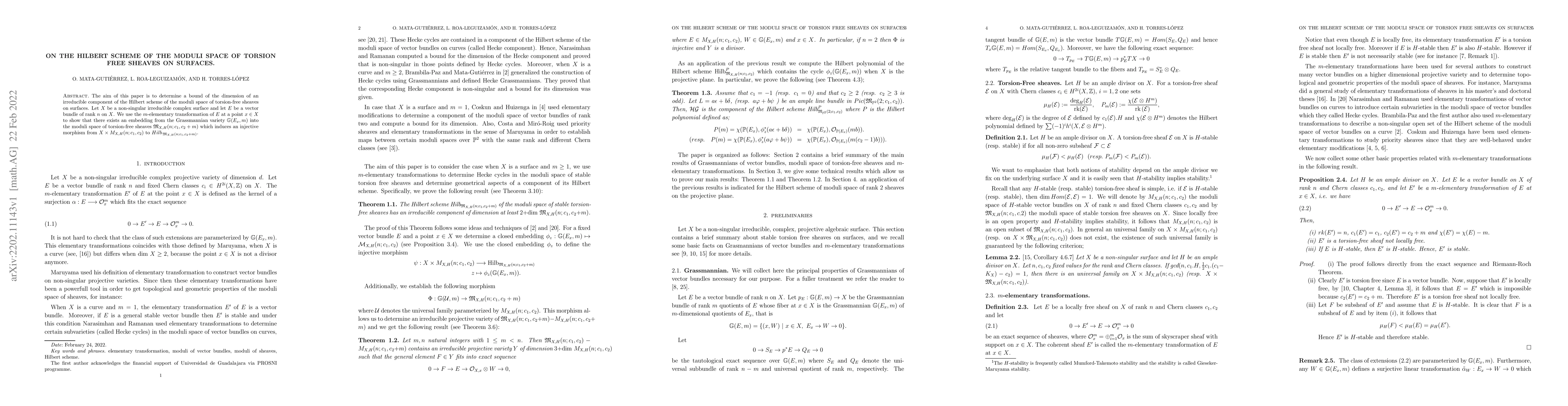 Thumbnail for On the Hilbert scheme of the moduli space of torsion free sheaves on
  surfaces