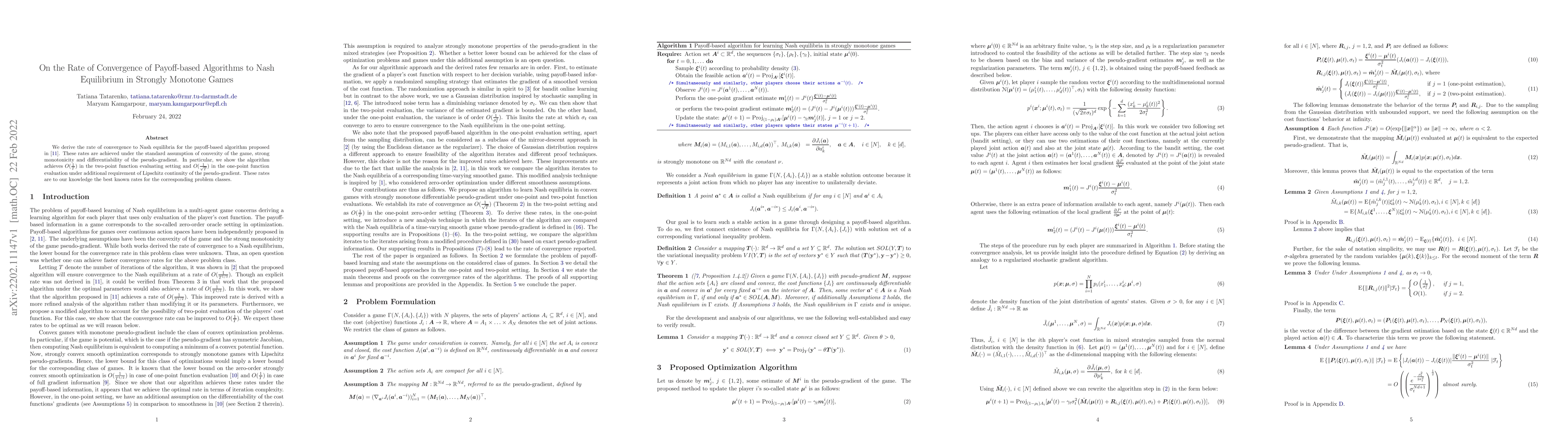 Thumbnail for On the Rate of Convergence of Payoff-based Algorithms to Nash
  Equilibrium in Strongly Monotone Games