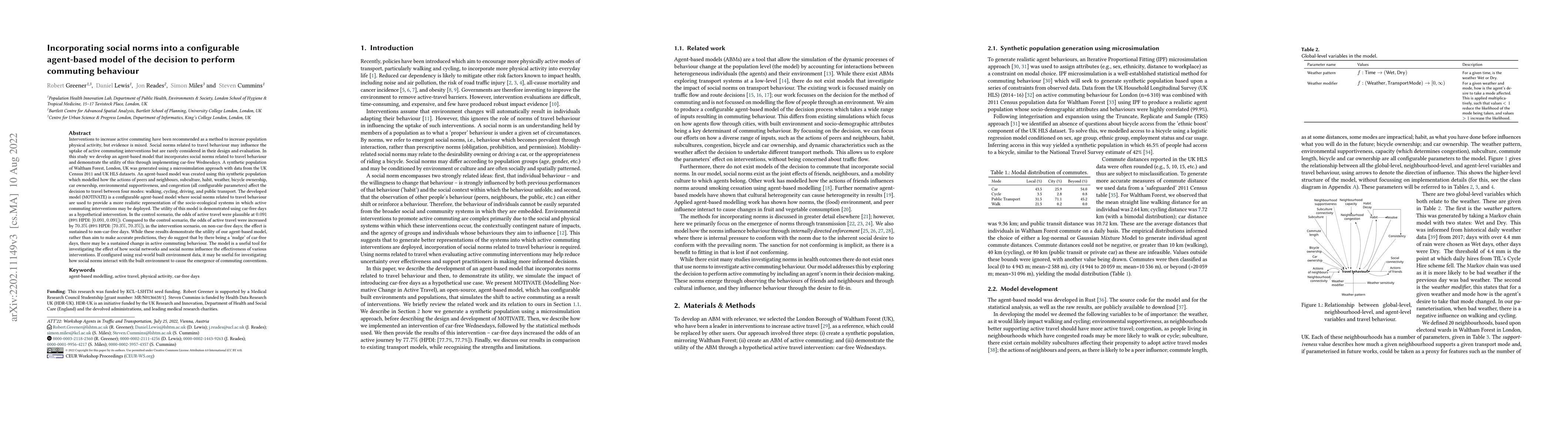 Thumbnail for Incorporating social norms into a configurable agent-based model of the
  decision to perform commuting behaviour