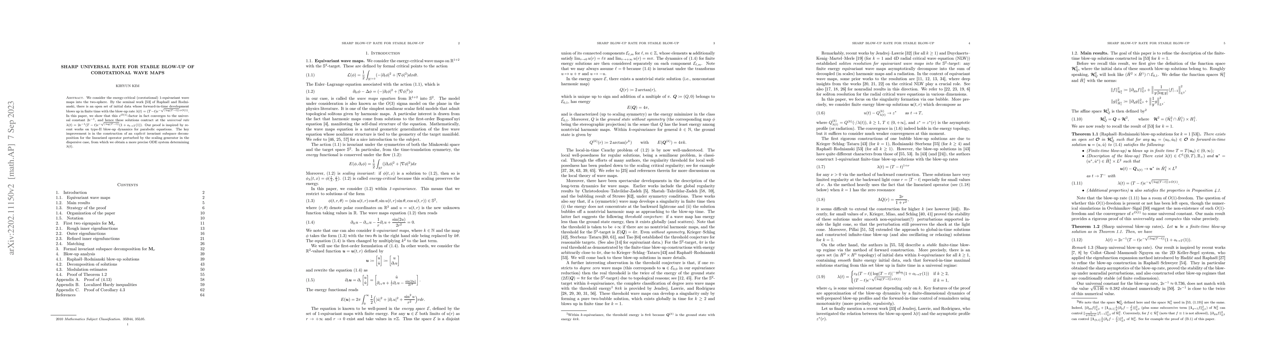 Thumbnail for Sharp universal rate for stable blow-up of corotational wave maps