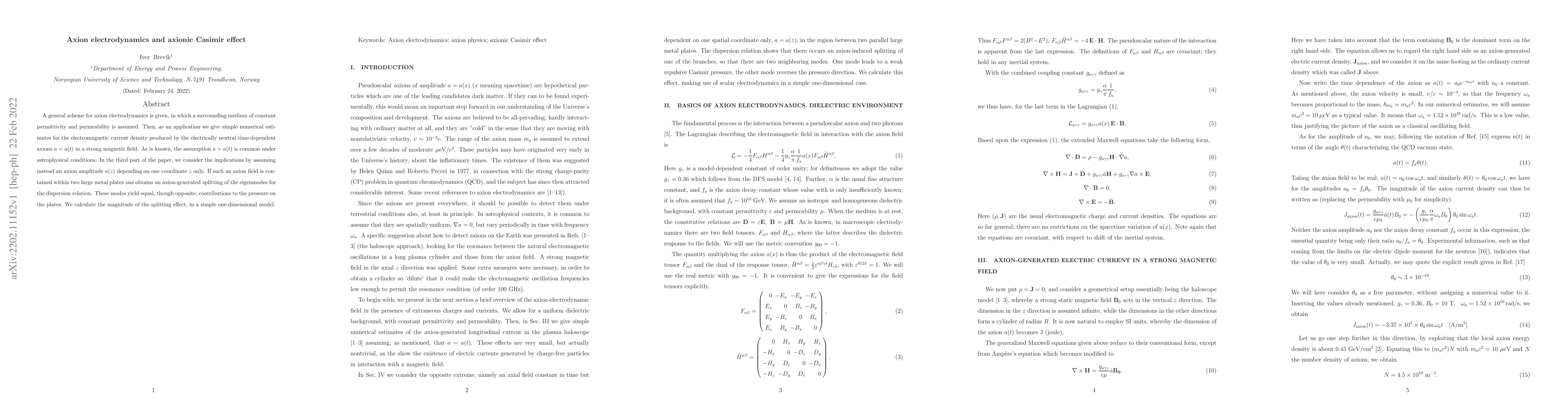 Thumbnail for Axion Electrodynamics and the Axionic Casimir Effect