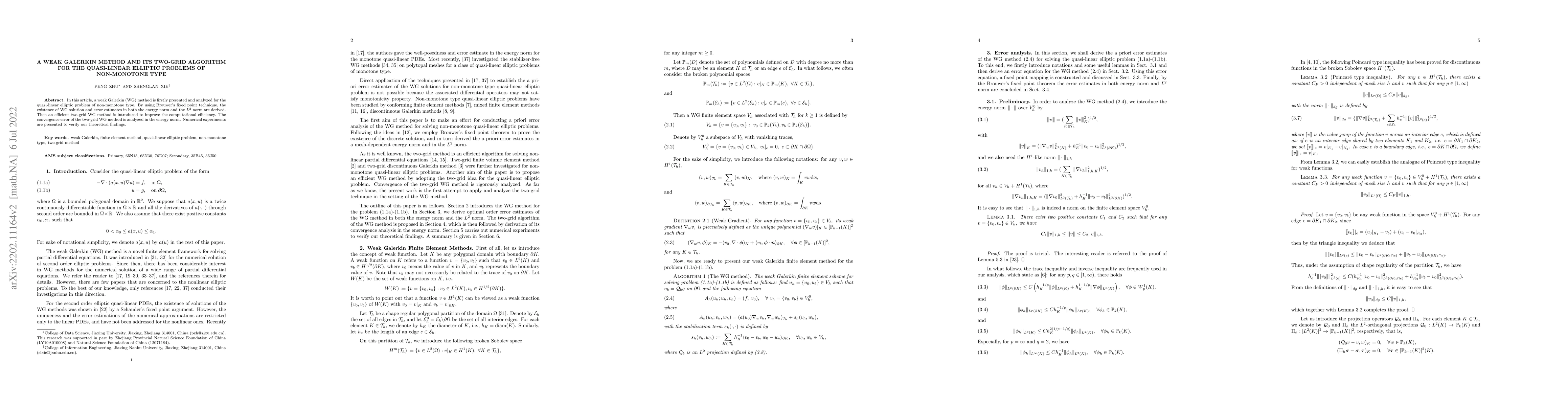 Thumbnail for A weak Galerkin method and its two-grid algorithm for the quasi-linear
  elliptic problems of non-monotone type