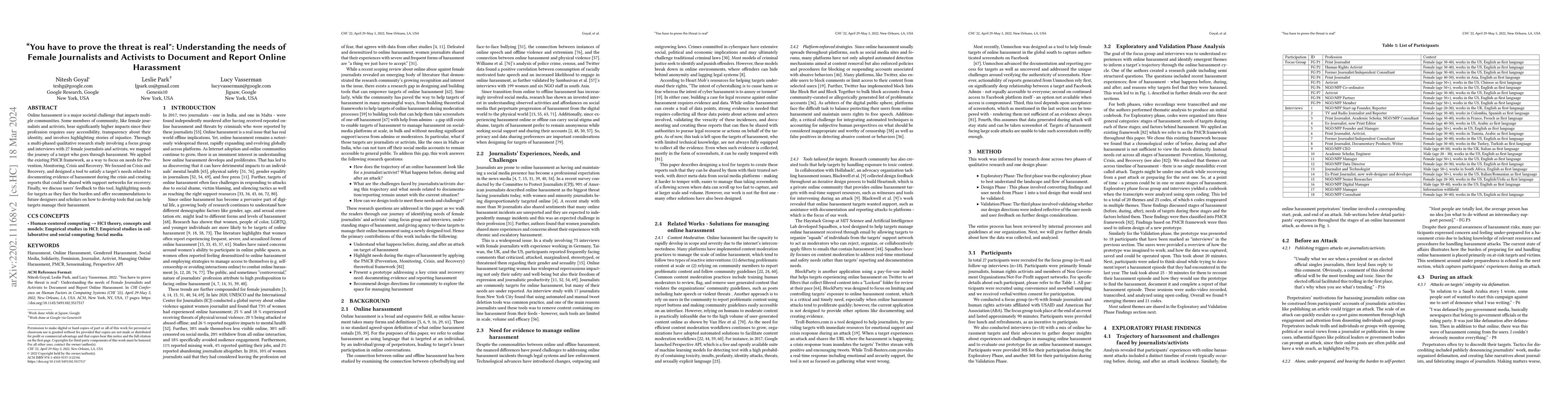 Thumbnail for "You have to prove the threat is real": Understanding the needs of
  Female Journalists and Activists to Document and Report Online Harassment