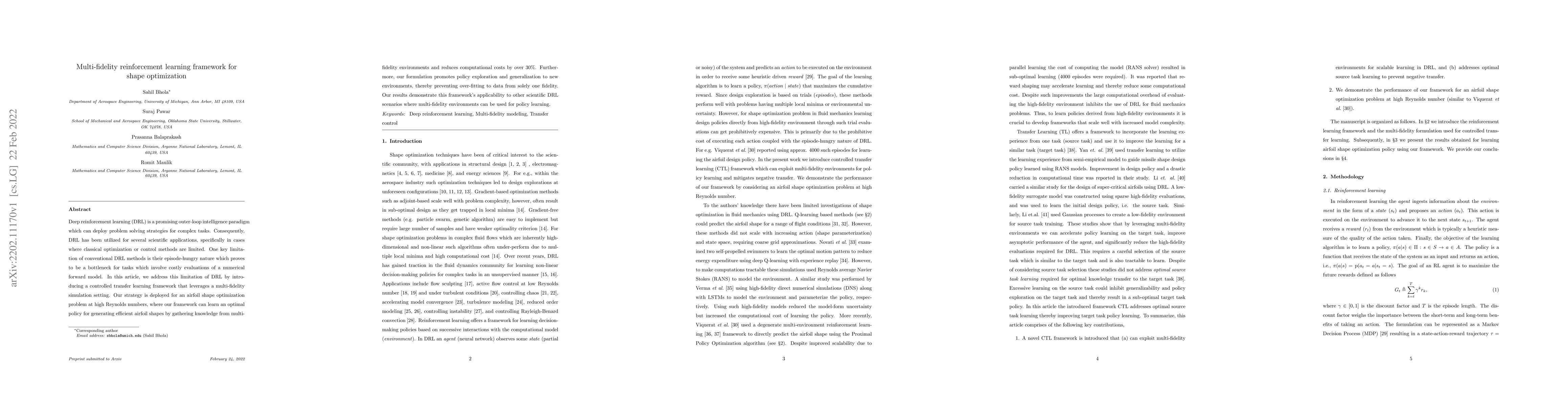 Thumbnail for Multi-fidelity reinforcement learning framework for shape optimization