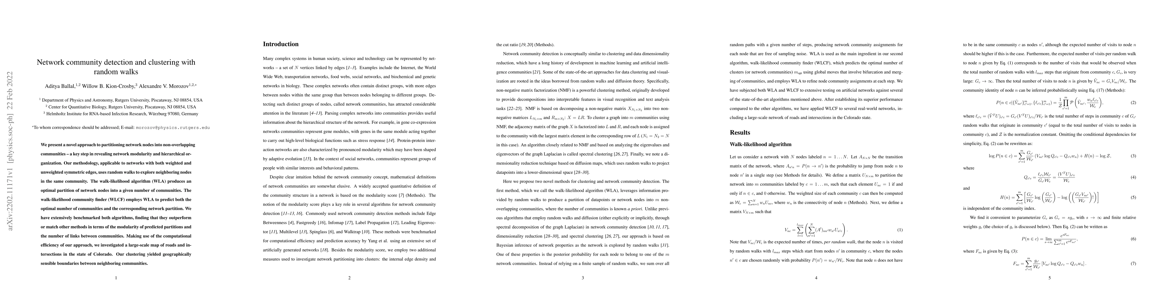 Thumbnail for Network community detection and clustering with random walks