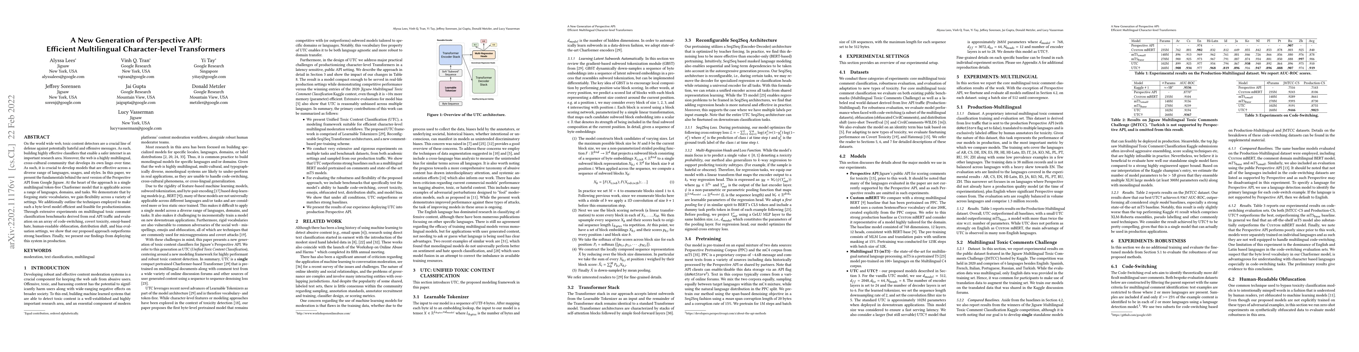 Thumbnail for A New Generation of Perspective API: Efficient Multilingual
  Character-level Transformers