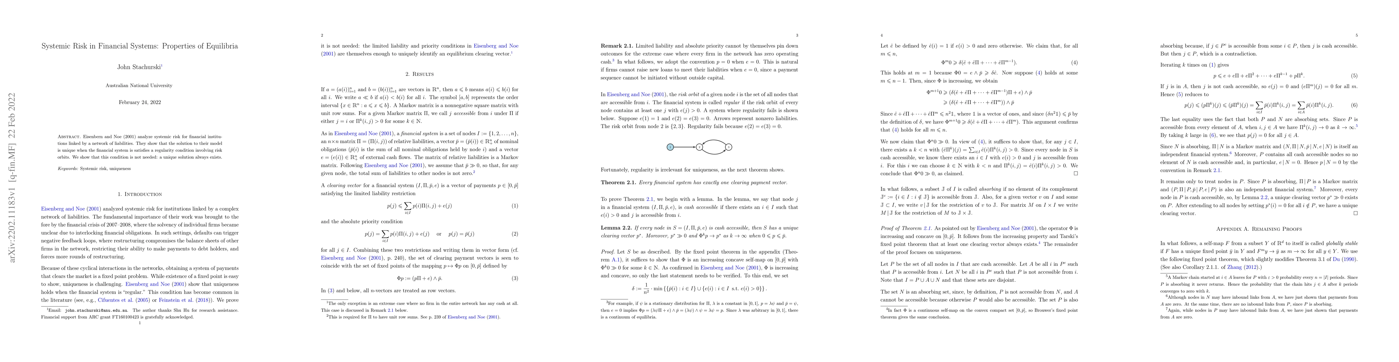 Thumbnail for Systemic Risk in Financial Systems: Properties of Equilibria