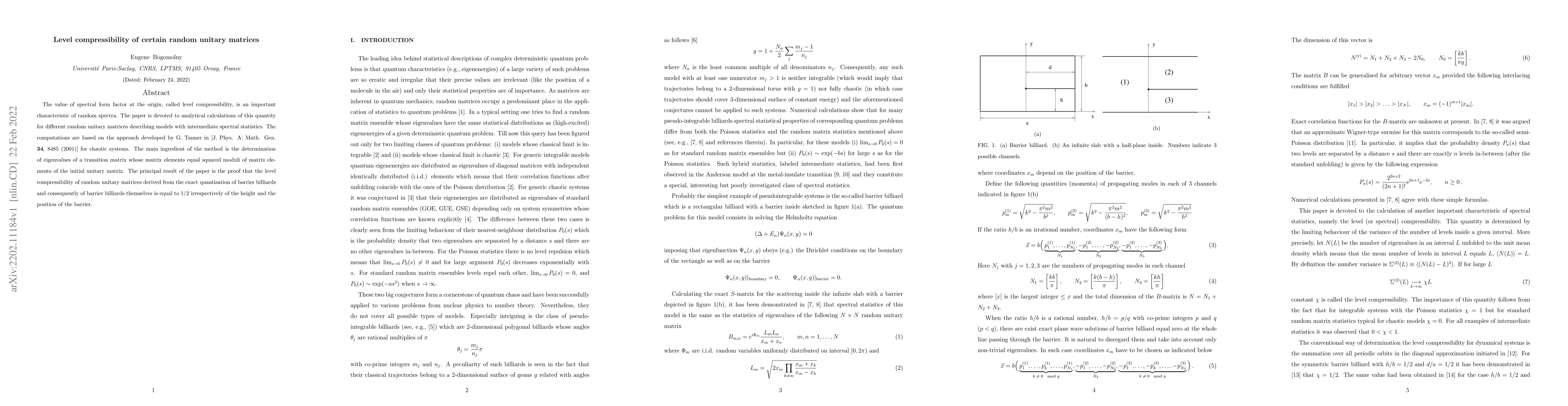Thumbnail for Level compressibility of certain random unitary matrices
