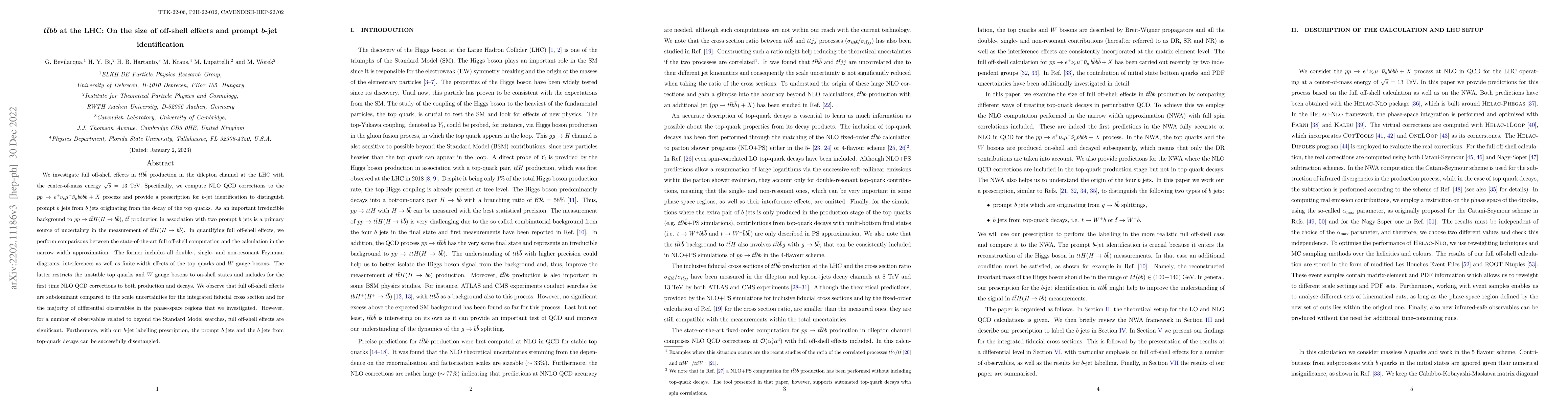 Thumbnail for $t\bar{t}b\bar{b}$ at the LHC: On the size of off-shell effects and
  prompt $b$-jet identification