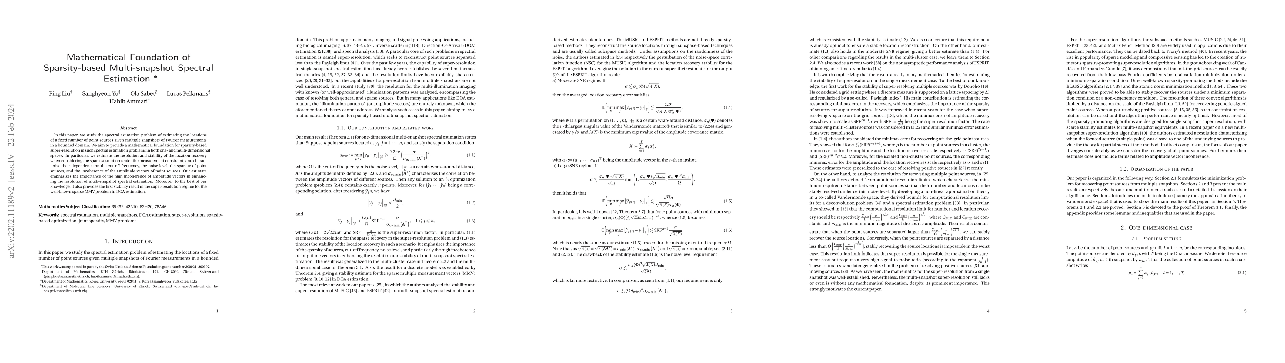 Thumbnail for Mathematical Foundation of Sparsity-based Multi-snapshot Spectral
  Estimation