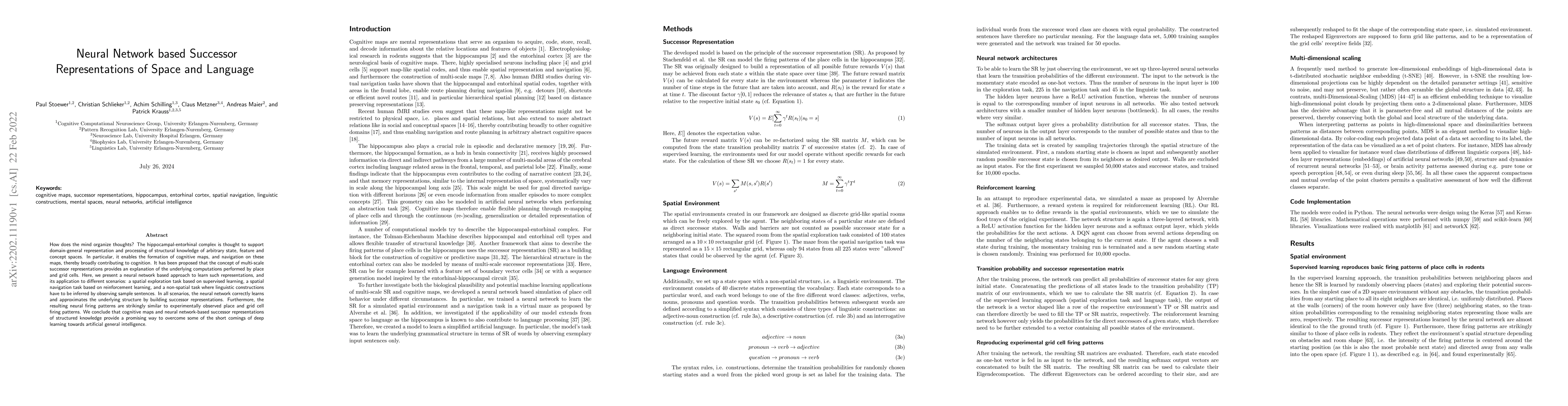 Thumbnail for Neural Network based Successor Representations of Space and Language