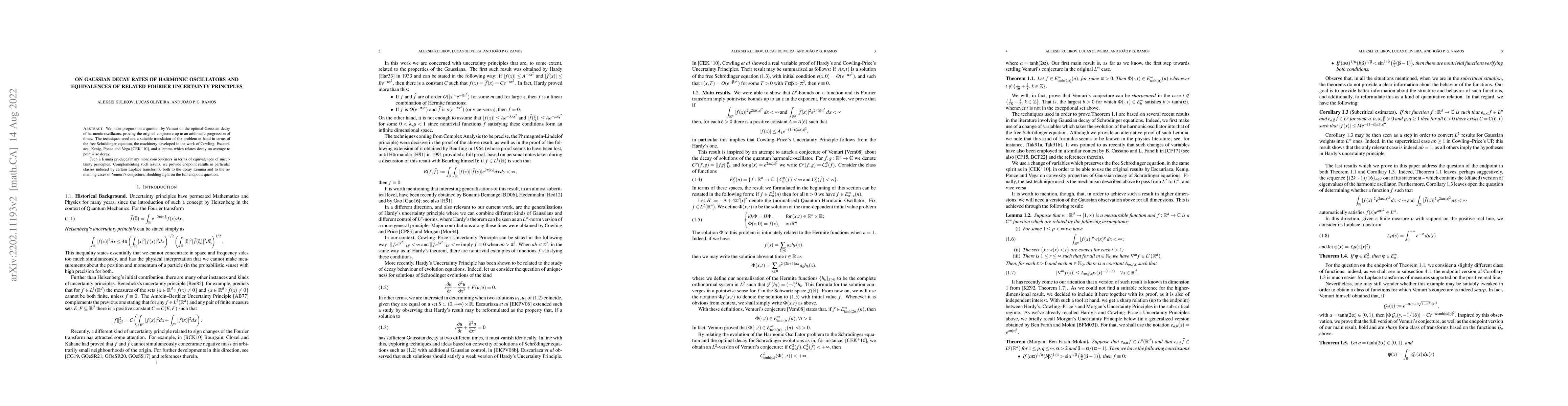 Thumbnail for On Gaussian decay rates of harmonic oscillators and equivalences of
  related Fourier uncertainty principles