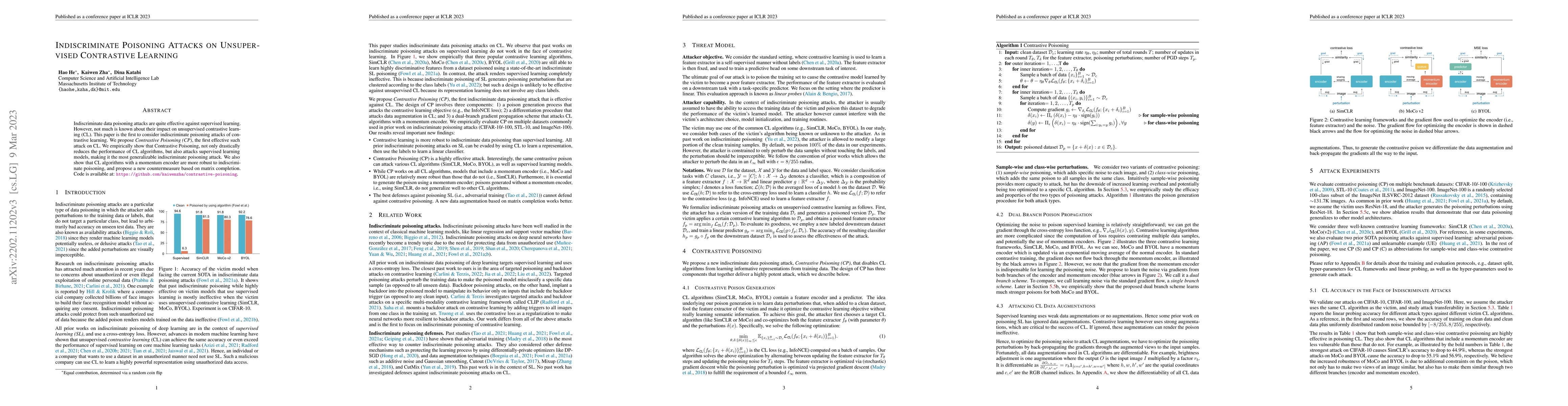Thumbnail for Indiscriminate Poisoning Attacks on Unsupervised Contrastive Learning