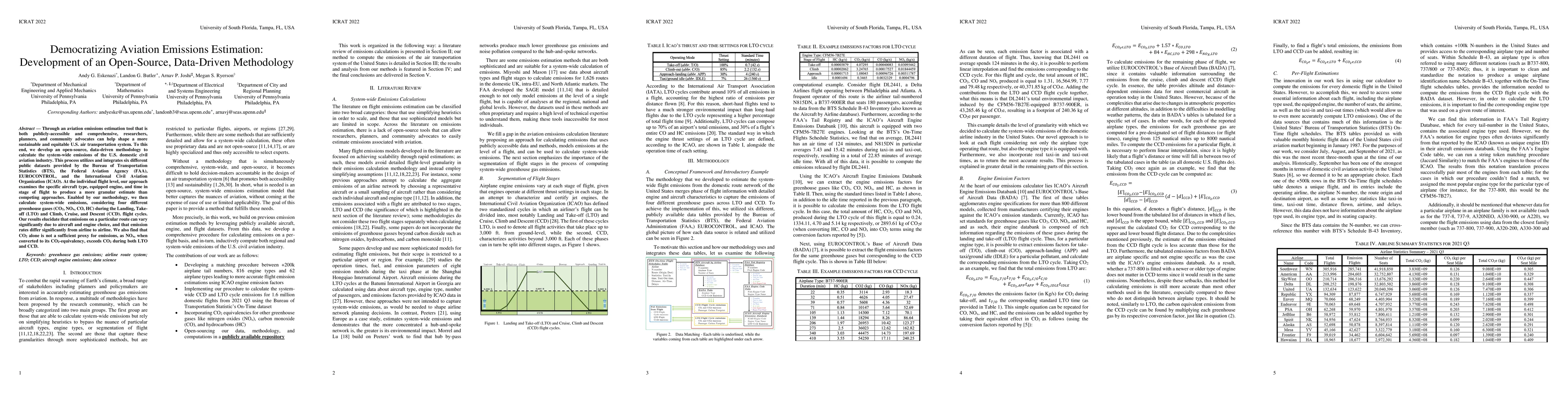 Thumbnail for Democratizing Aviation Emissions Estimation: Development of an
  Open-Source, Data-Driven Methodology