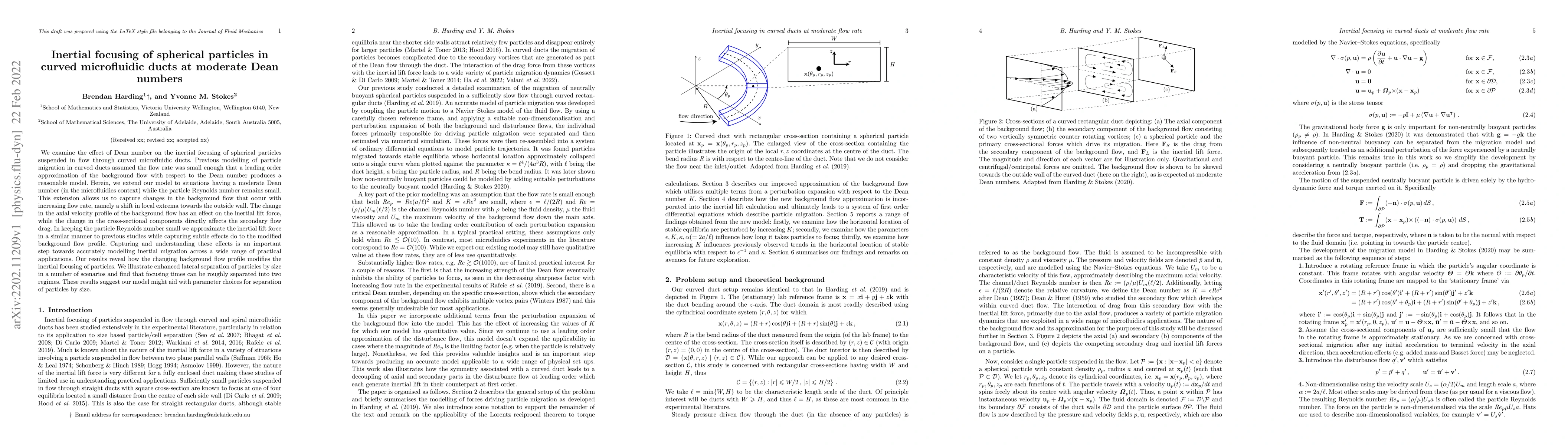 Thumbnail for Inertial focusing of spherical particles in curved microfluidic ducts at
  moderate Dean numbers