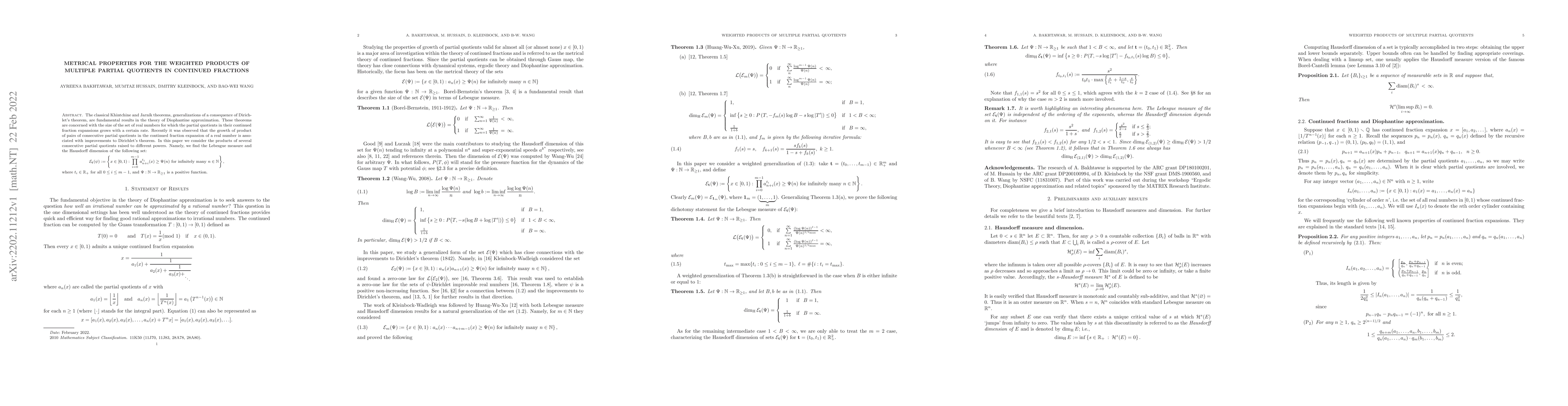 Thumbnail for Metrical properties for the weighted products of multiple partial
  quotients in continued fractions