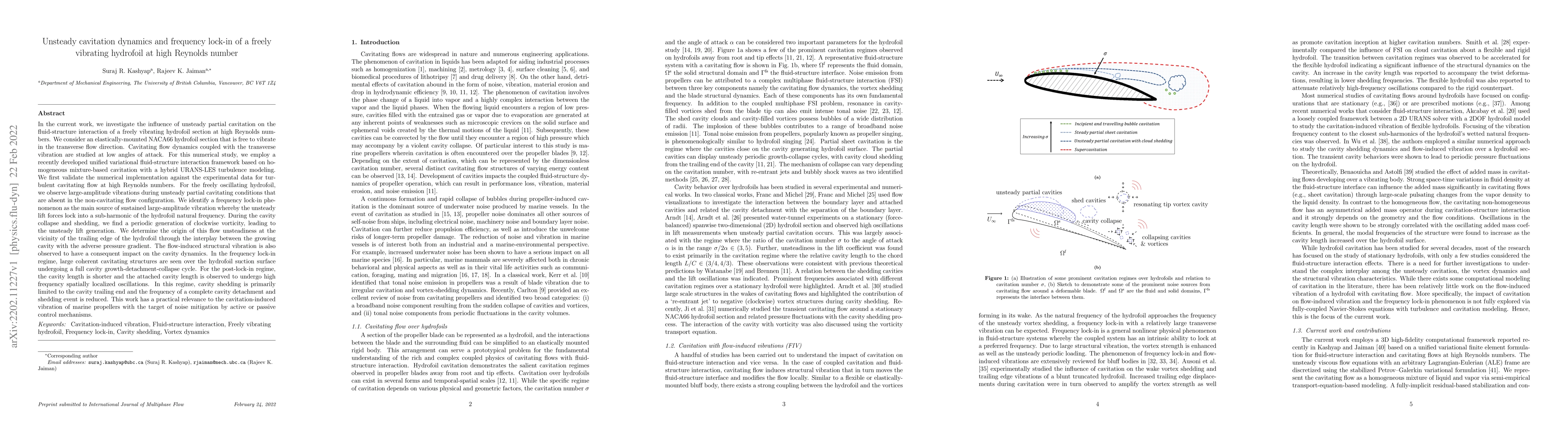 Thumbnail for Unsteady cavitation dynamics and frequency lock-in of a freely vibrating
  hydrofoil at high Reynolds number