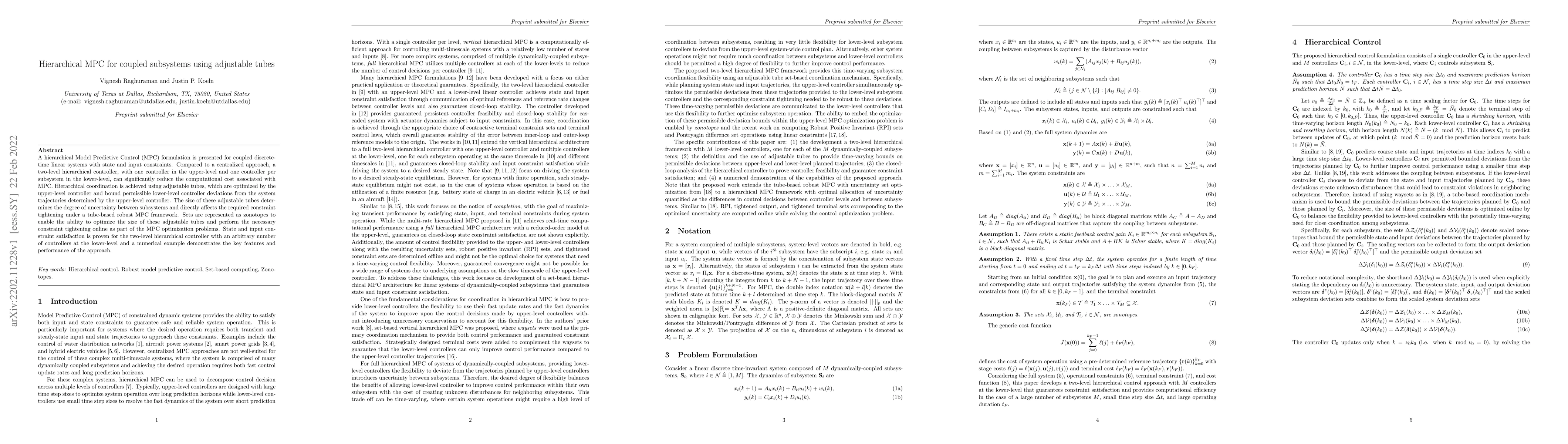 Thumbnail for Hierarchical MPC for coupled subsystems using adjustable tubes