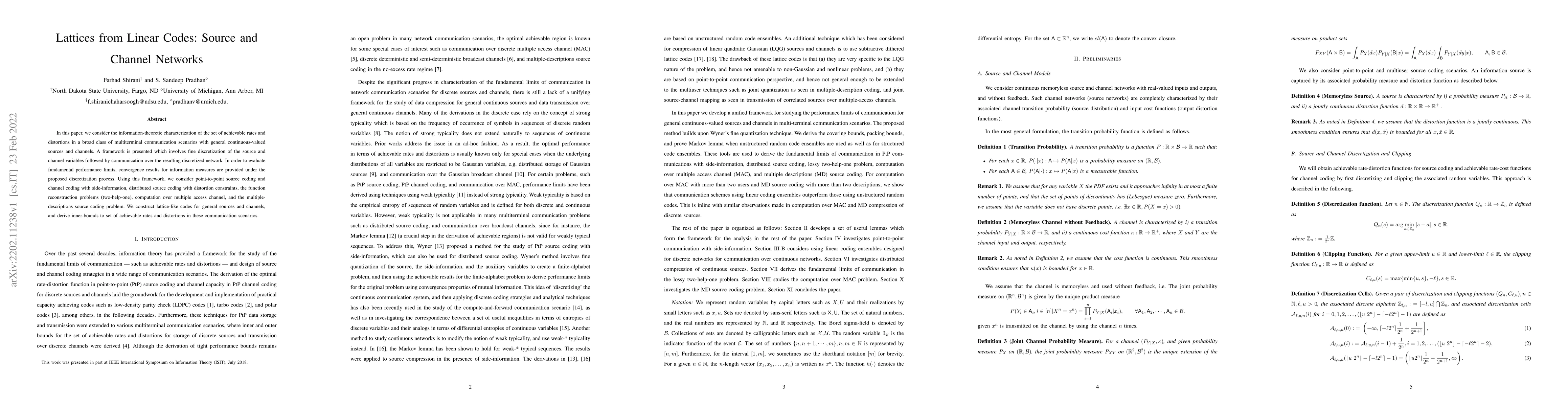 Thumbnail for Lattices from Linear Codes: Source and Channel Networks