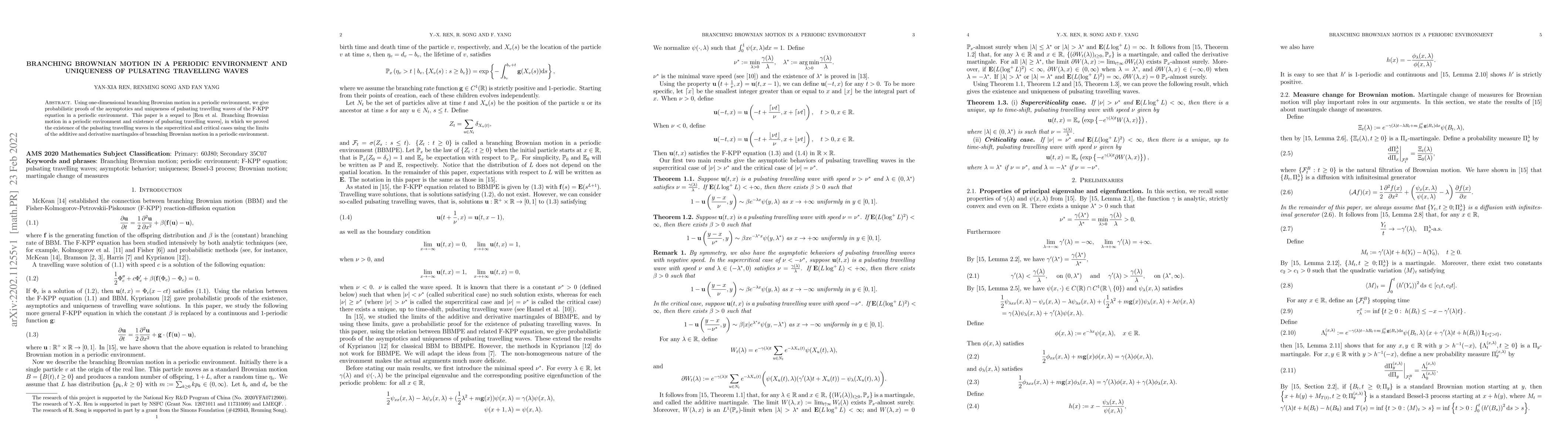 Thumbnail for Branching Brownian motion in a periodic environment and uniqueness of
  pulsating travelling waves