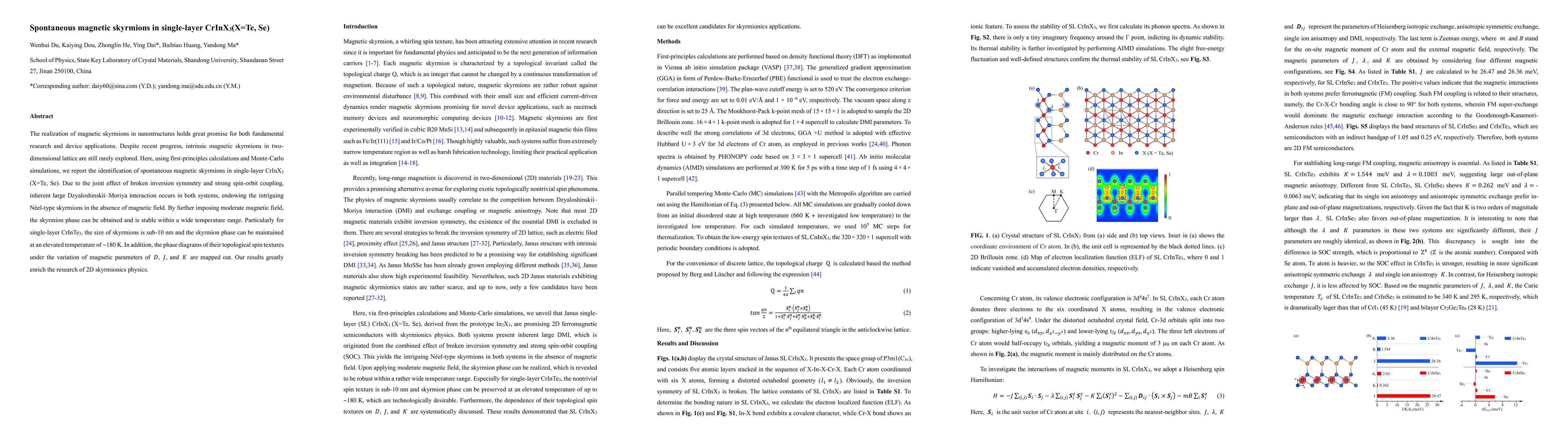 Thumbnail for Spontaneous magnetic skyrmions in single-layer CrInX3(X=Te, Se)