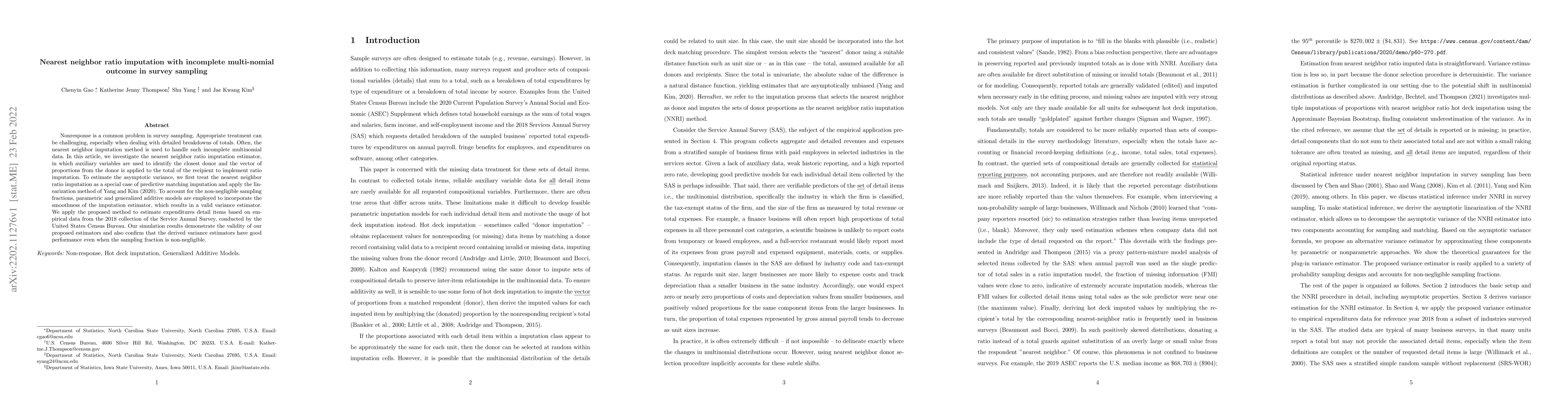 Thumbnail for Nearest neighbor ratio imputation with incomplete multi-nomial outcome
  in survey sampling