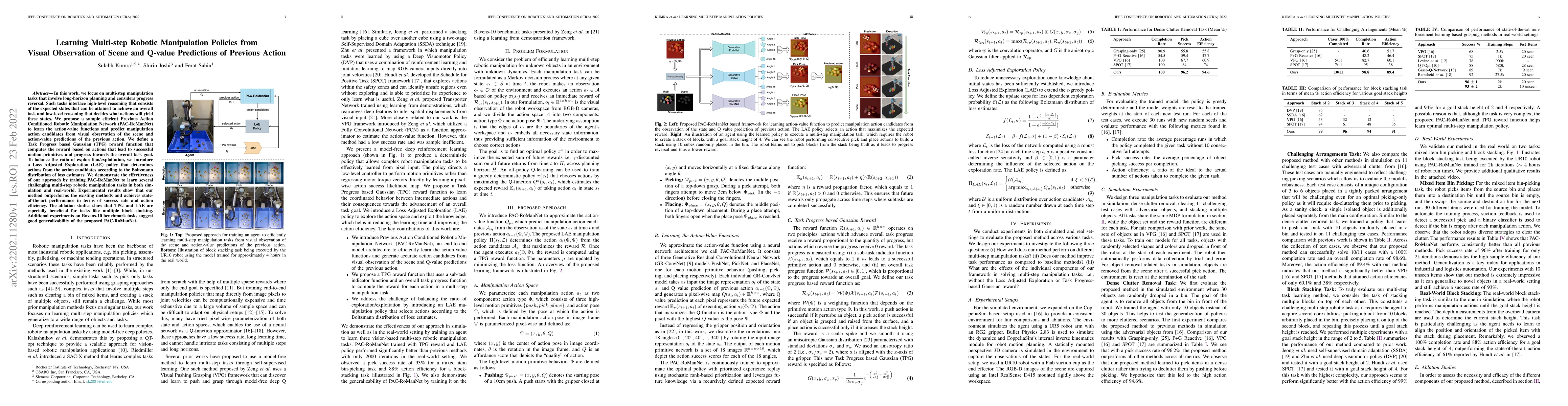 Thumbnail for Learning Multi-step Robotic Manipulation Policies from Visual
  Observation of Scene and Q-value Predictions of Previous Action