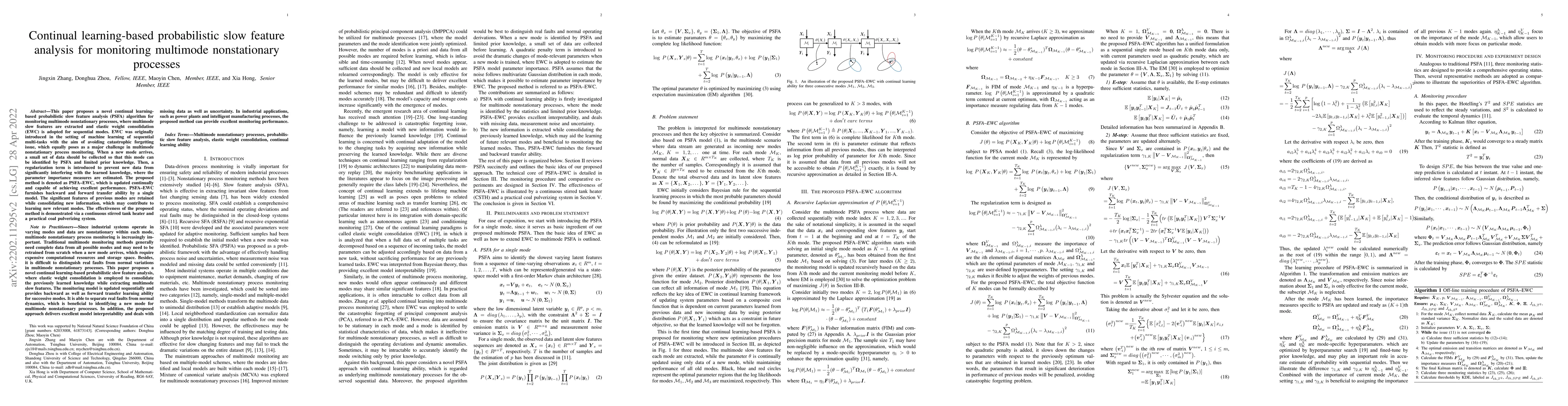 Thumbnail for Continual learning-based probabilistic slow feature analysis for
  multimode dynamic process monitoring