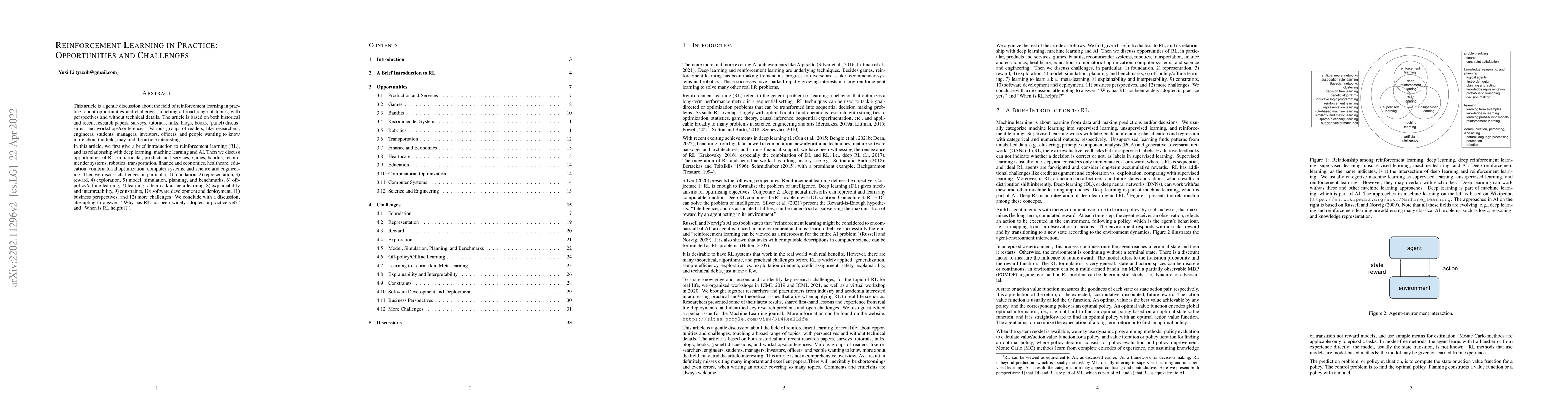 Thumbnail for Reinforcement Learning in Practice: Opportunities and Challenges