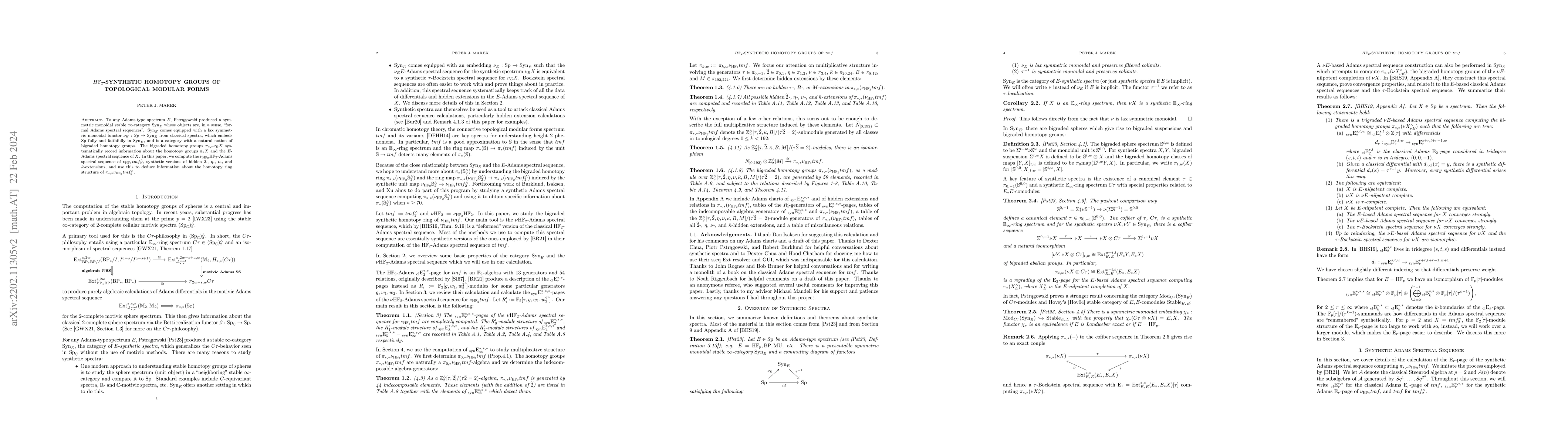 Thumbnail for $\mathrm{H}\mathbb{F}_2$-synthetic homotopy groups of topological
  modular forms