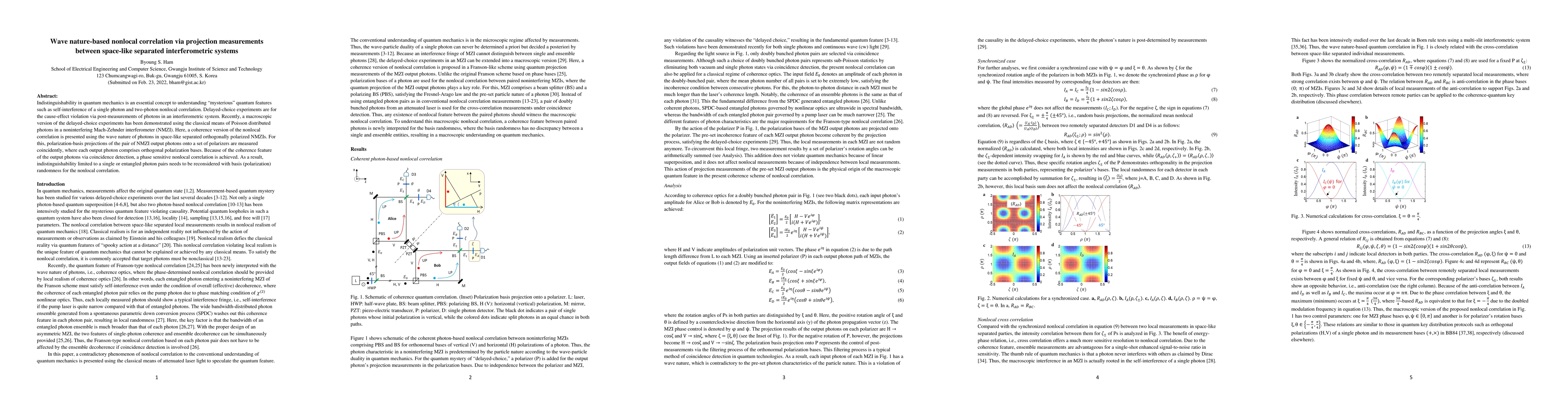 Thumbnail for Wave nature-based nonlocal correlation via projection measurements
  between space-like separated interferometric systems