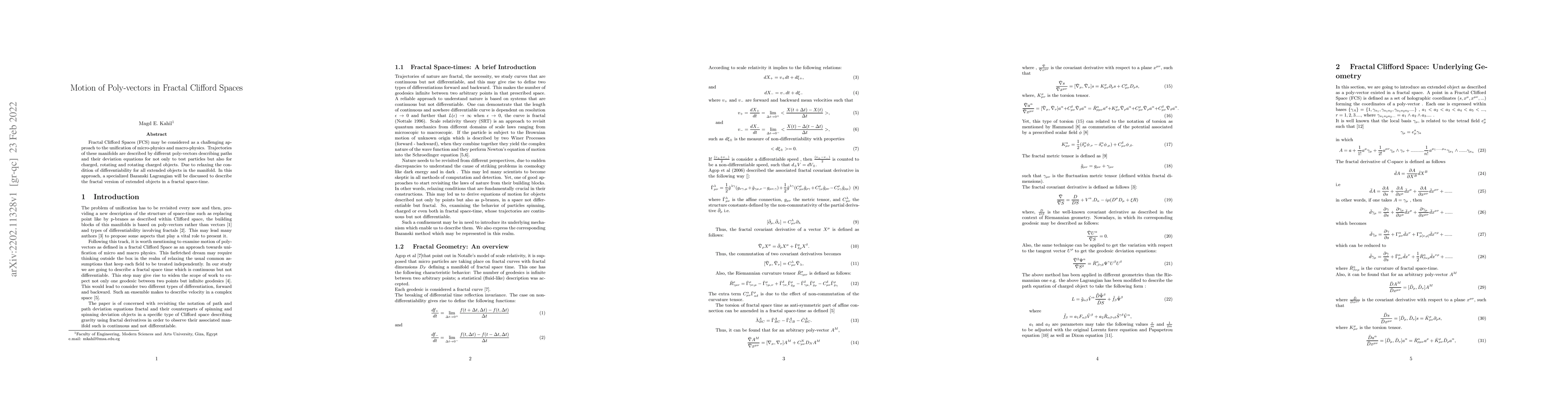 Thumbnail for Motion of Poly-vectors in Fractal Clifford Spaces