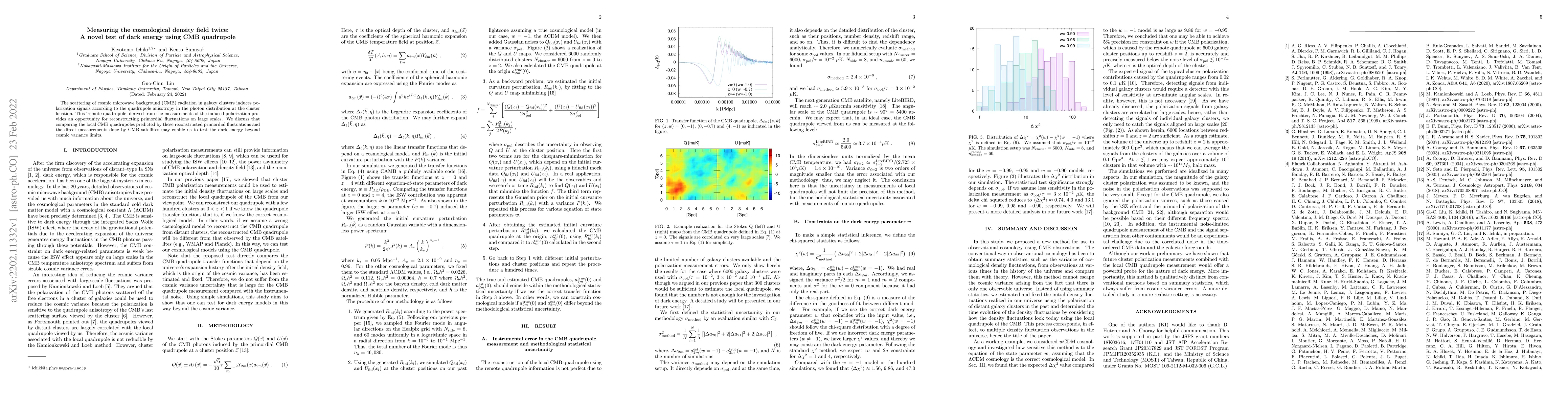 Thumbnail for Measuring the cosmological density field twice: A novel test of dark
  energy using the CMB quadrupole