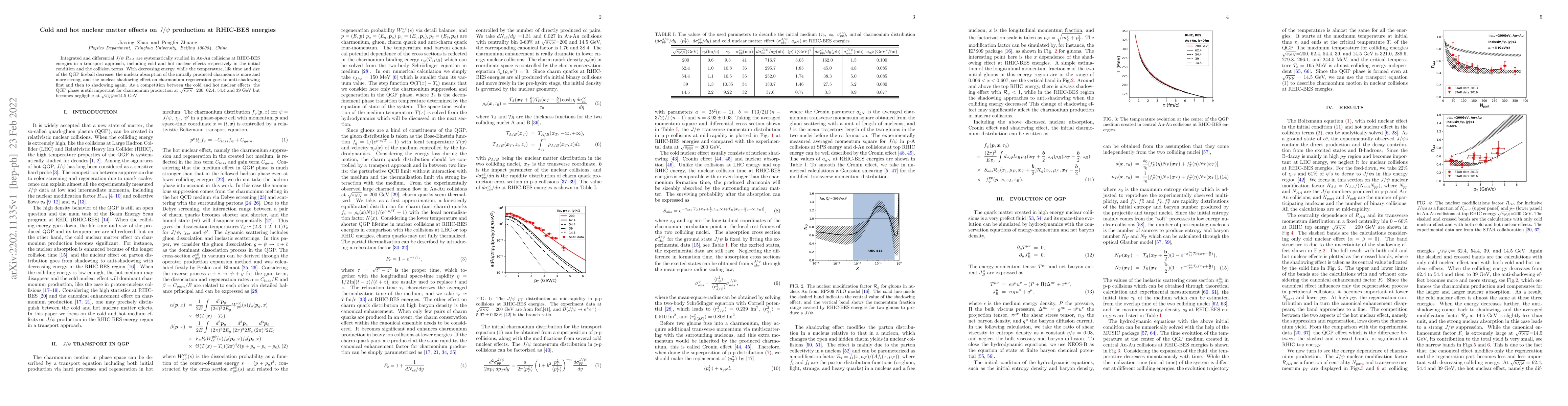 Thumbnail for Cold and hot nuclear matter effects on $J/\psi$ production at RHIC-BES
  energies