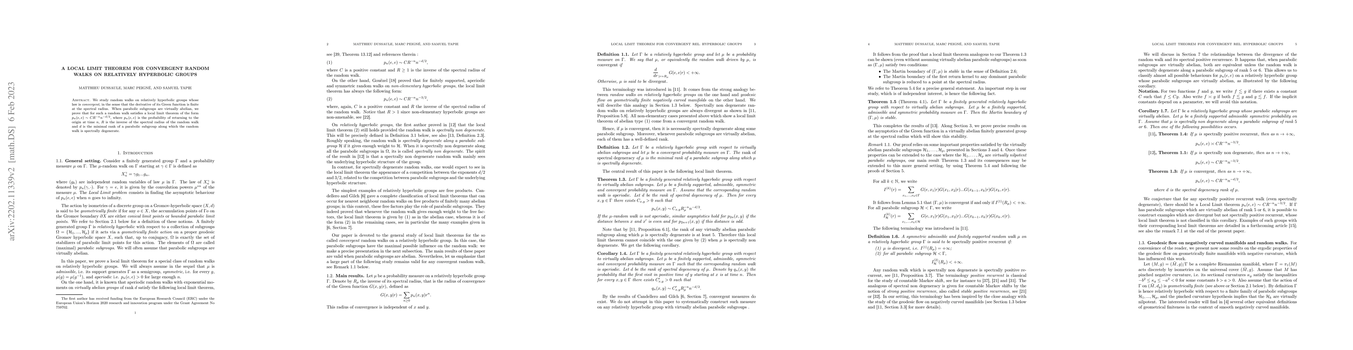 Thumbnail for A local limit theorem for convergent random walks on relatively
  hyperbolic groups