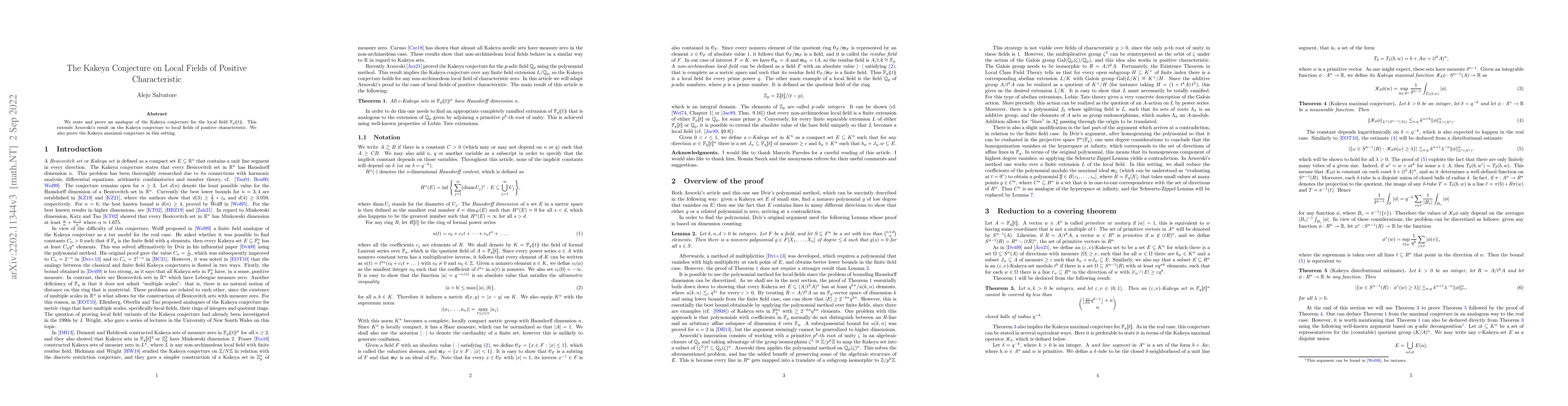 Thumbnail for The Kakeya conjecture on local fields of positive characteristic