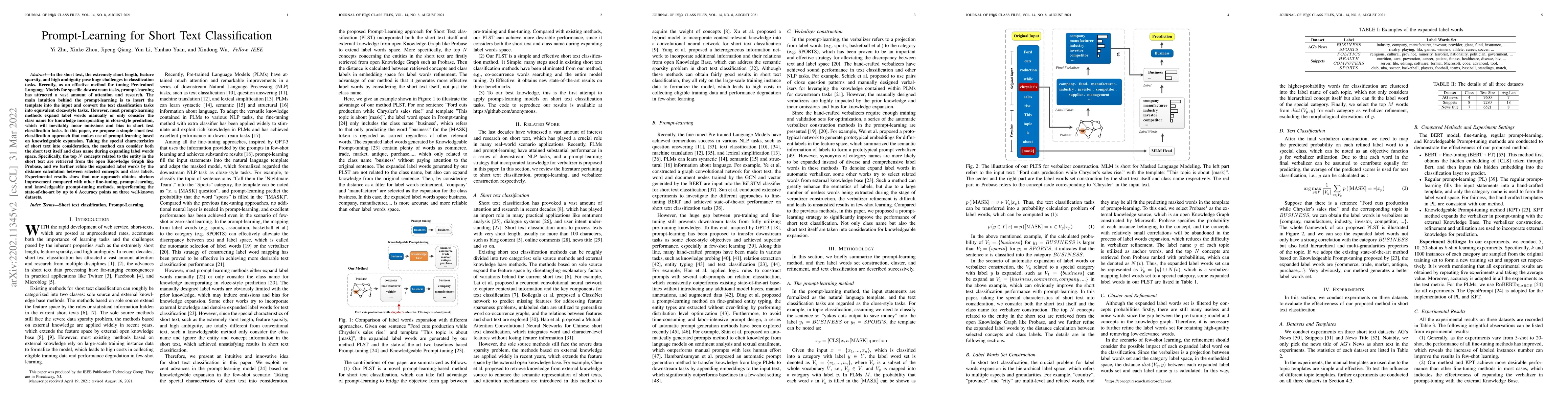 Thumbnail for Prompt-Learning for Short Text Classification