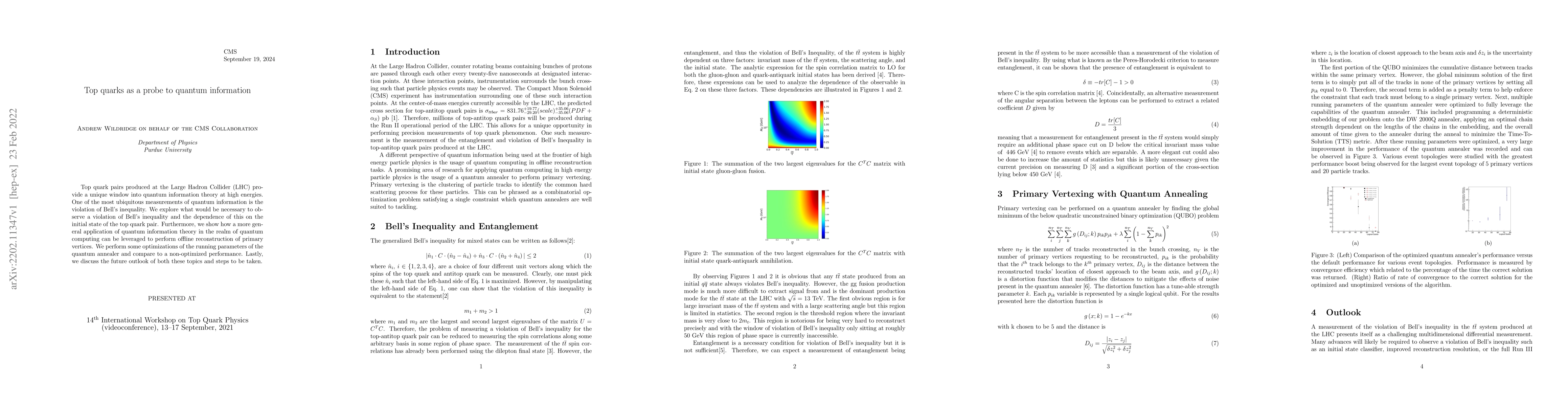 Thumbnail for Top quarks as a probe to quantum information