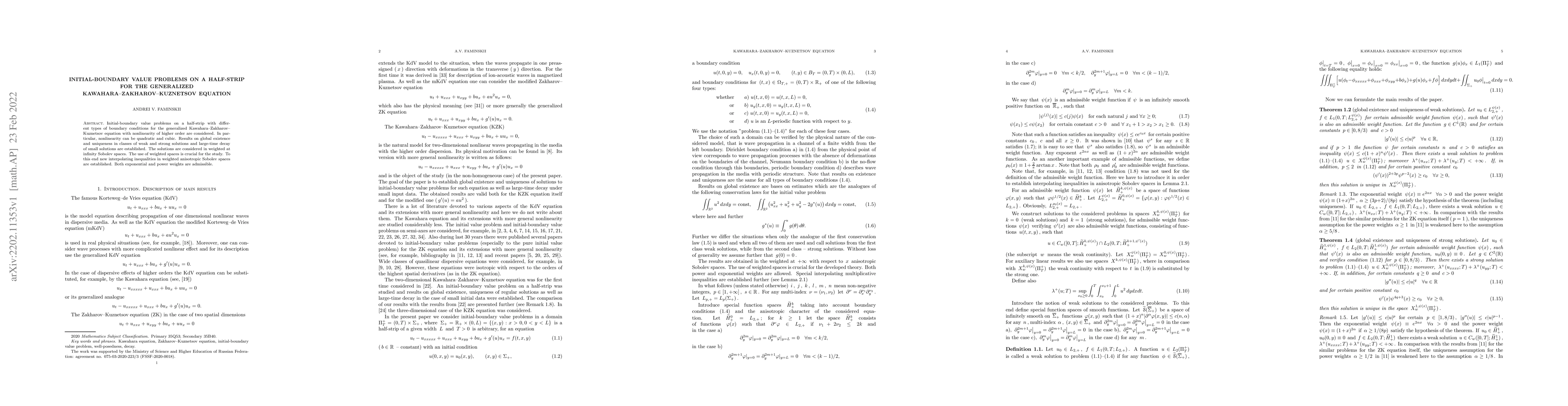 Thumbnail for Initial-Boundary Value Problems on a Half-Strip for the Generalized
  Kawahara-Zakharov-Kuznetsov Equation
