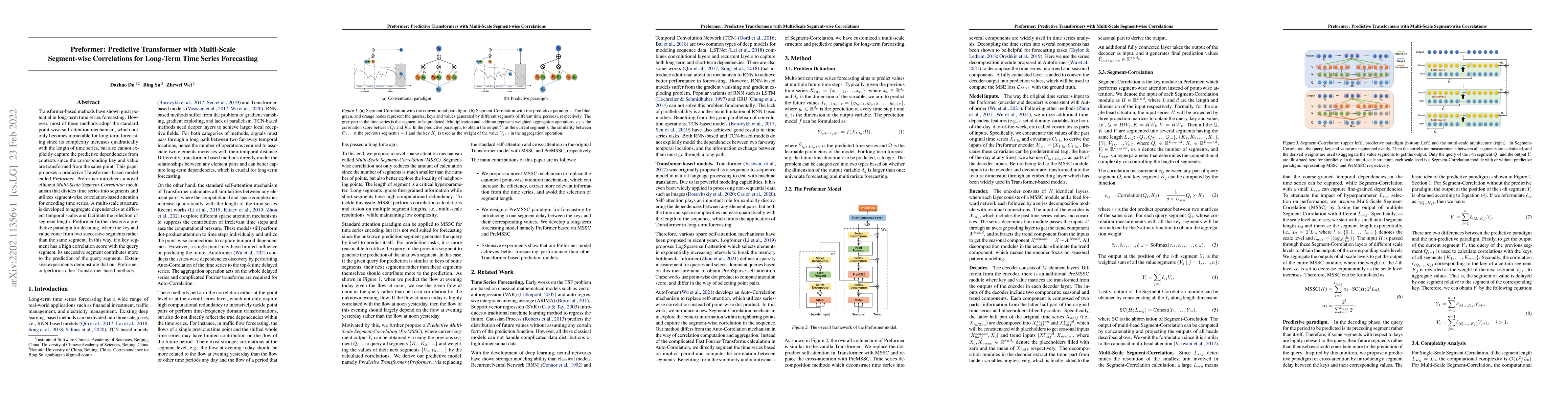Thumbnail for Preformer: Predictive Transformer with Multi-Scale Segment-wise
  Correlations for Long-Term Time Series Forecasting