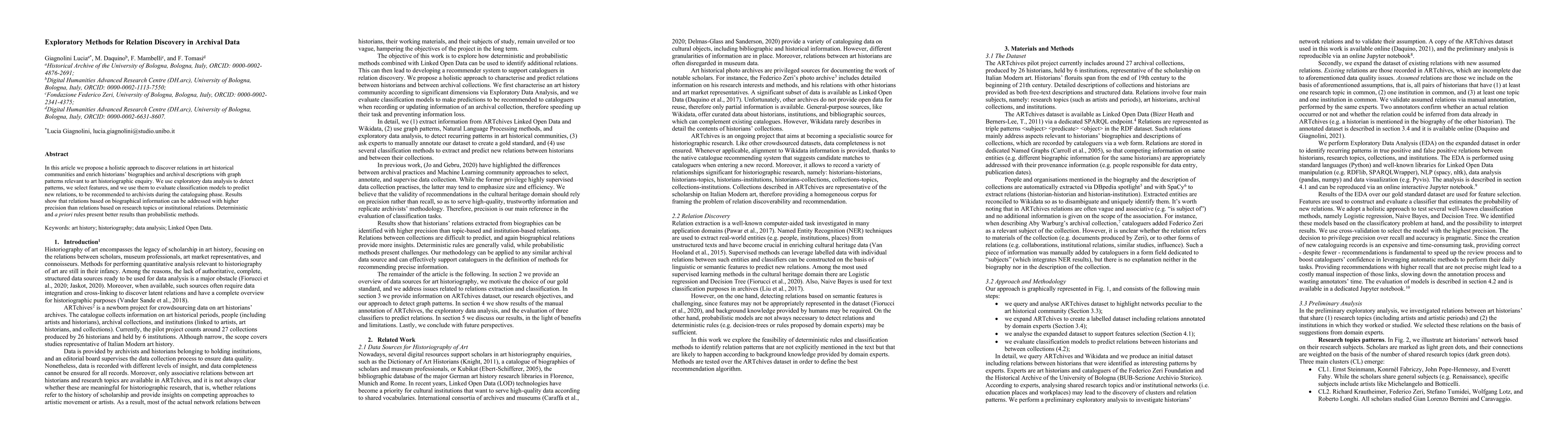 Thumbnail for Exploratory Methods for Relation Discovery in Archival Data