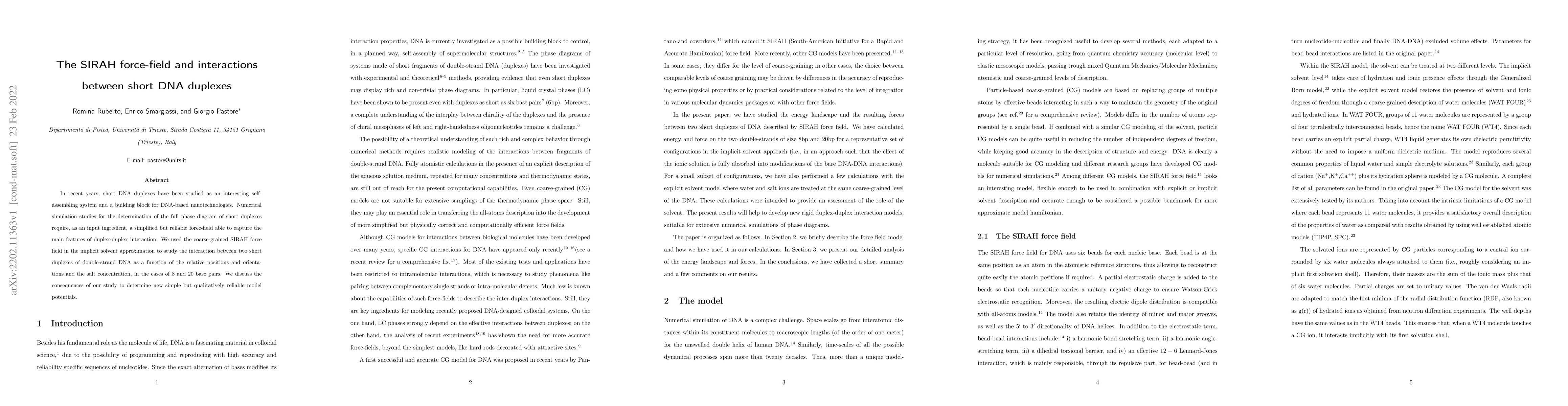 Thumbnail for The SIRAH force-field and interactions between short DNA duplexes