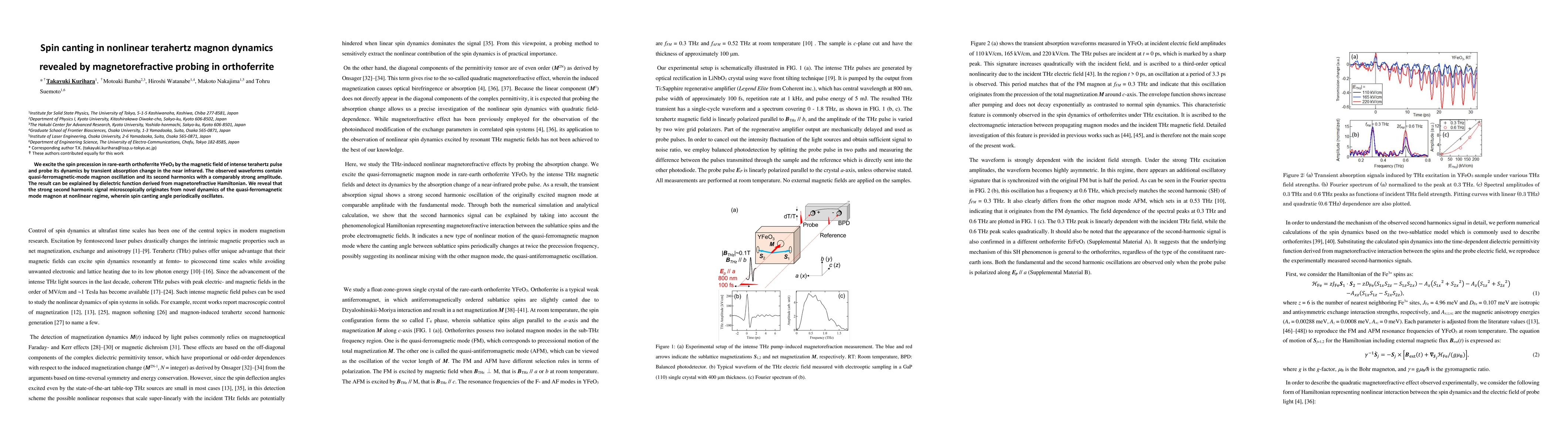 Thumbnail for Spin canting in nonlinear terahertz magnon dynamics revealed by
  magnetorefractive probing in orthoferrite