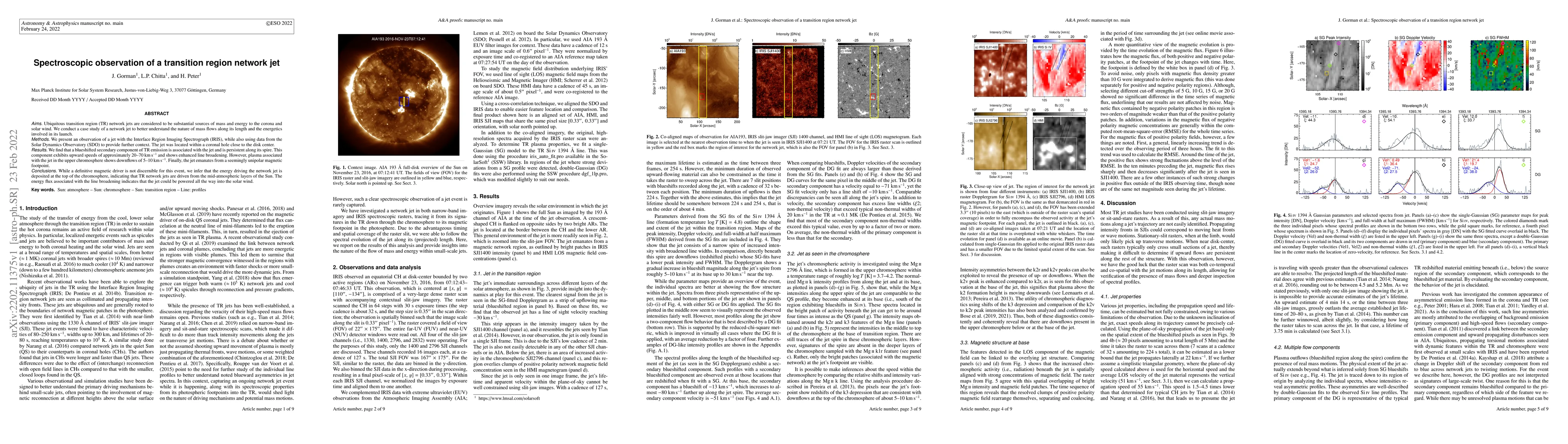 Thumbnail for Spectroscopic observation of a transition region network jet
