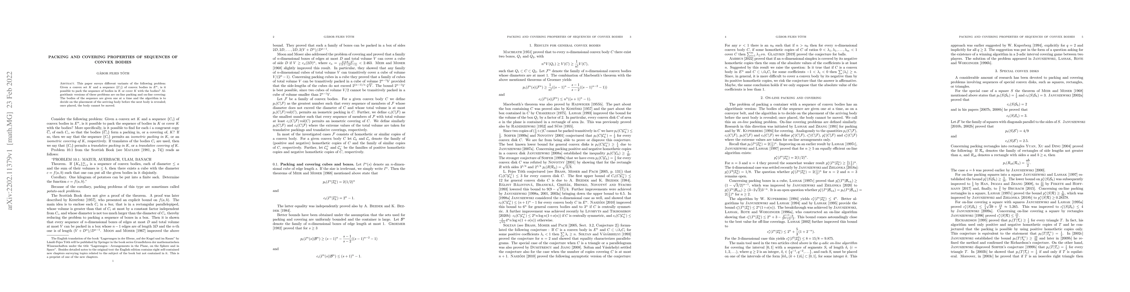 Thumbnail for Packing and covering properties of sequences of convex bodies