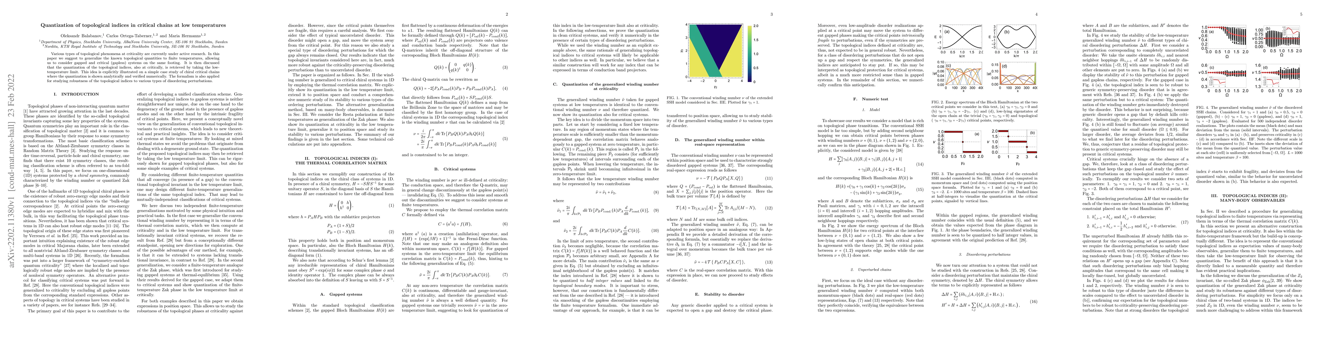 Thumbnail for Quantization of topological indices in critical chains at low
  temperatures